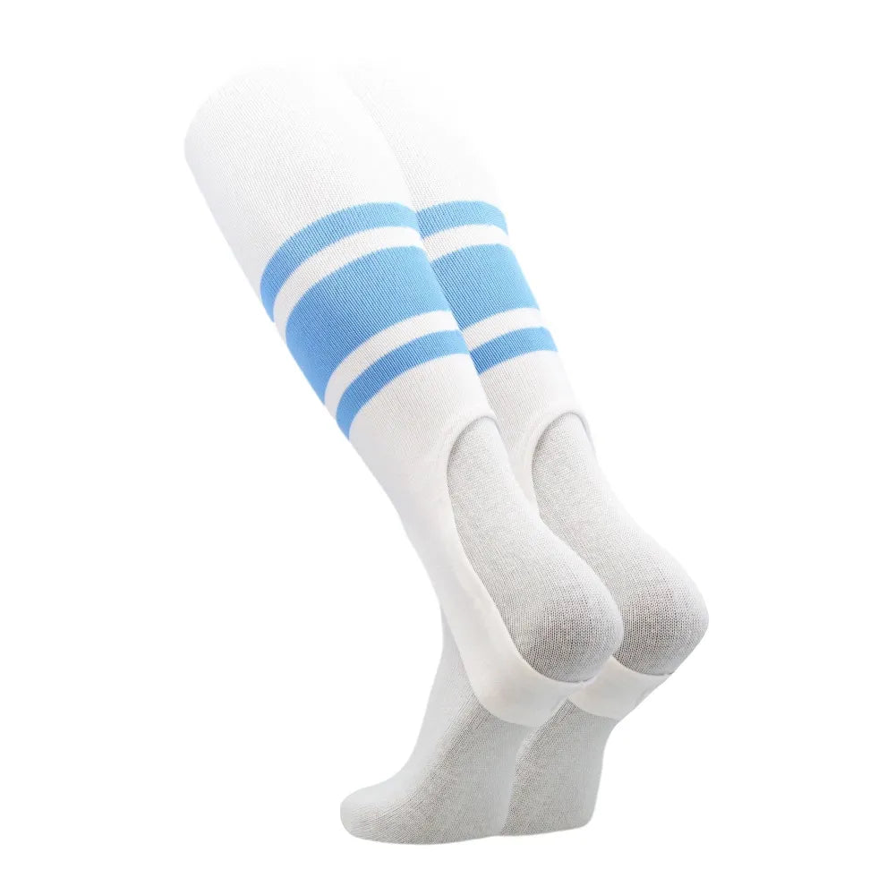 TCK White Stirrups for Softball and Baseball with Stripes - Pack of 3 Blue Color .