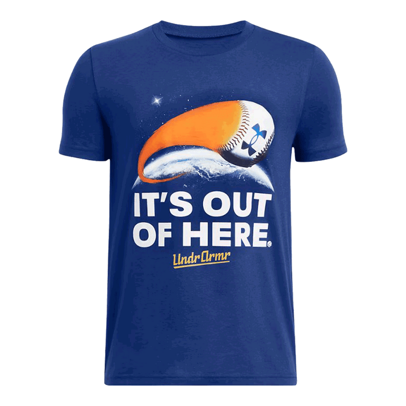 Camiseta de béisbol de manga corta UA para niños de UA Out Of Here 