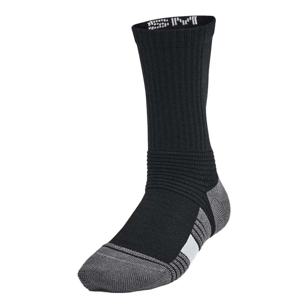 UA Kid's Team Crew Socks  Black/Grey Color Front View