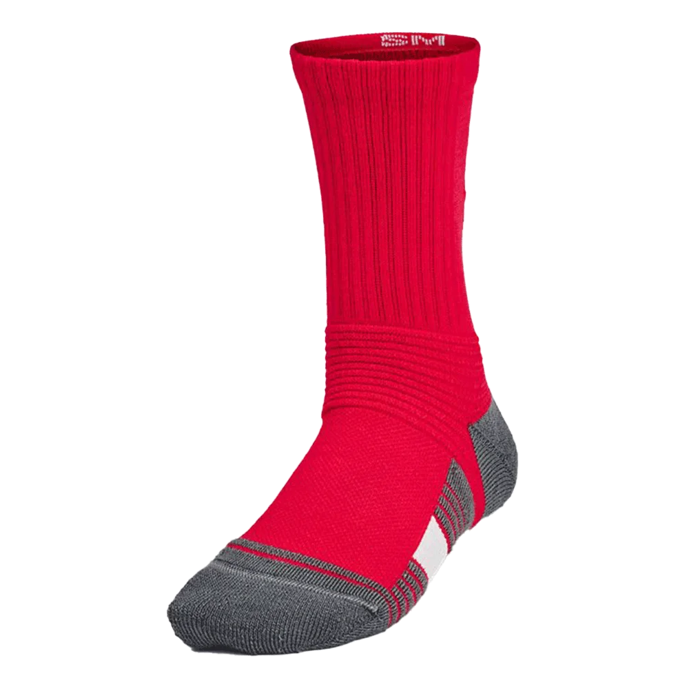 UA Kid's Team Crew Socks  Red/Grey Color Front View