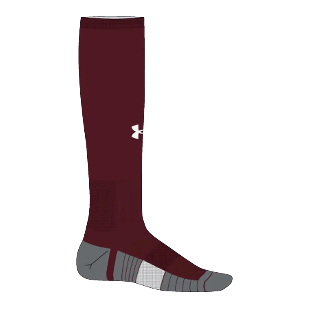 UA Kid's Team Over-The-Calf Socks Maroon/Grey Color Side View