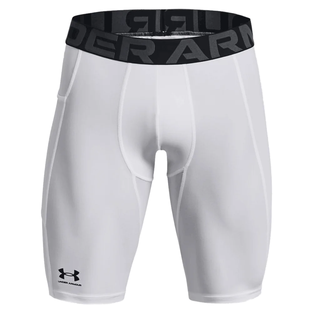 UA Men's HeatGear Pocket Long Shorts White Color