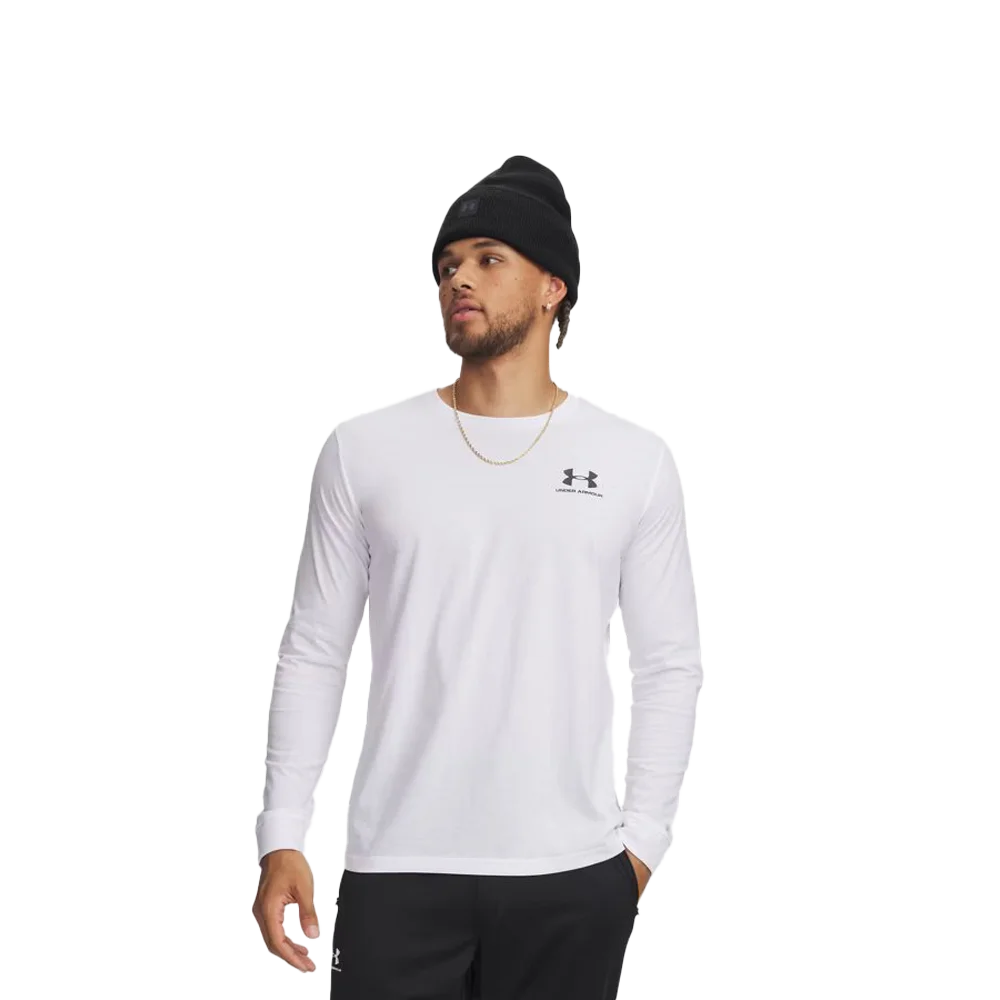 UA Men's Left Chest Long Sleeve white color