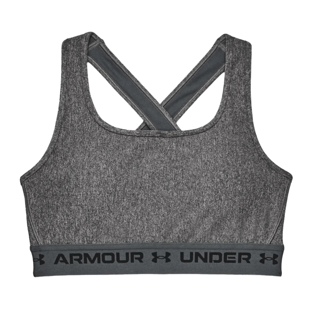 UA Women's Armour® Mid Crossback Heather Sports Bra gray color