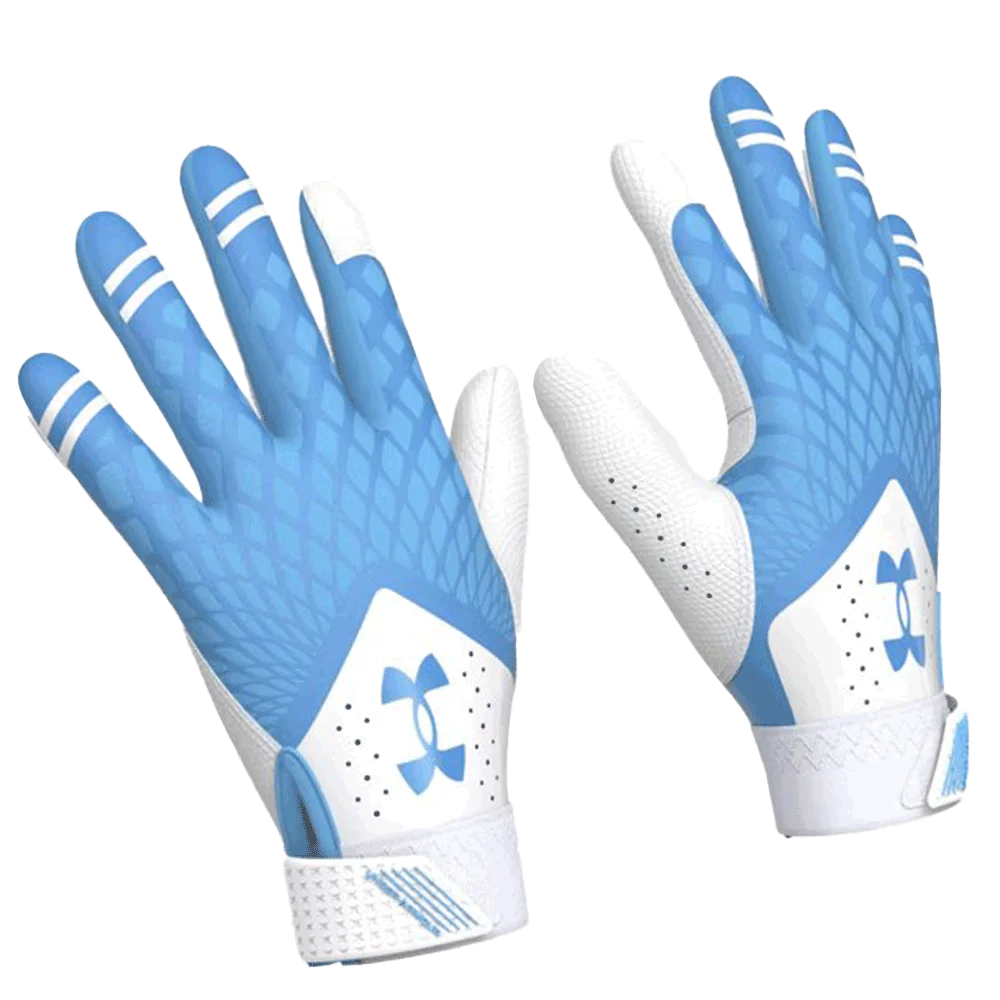 UA Women's Glyde Batting Gloves White/Blue  Color Back View