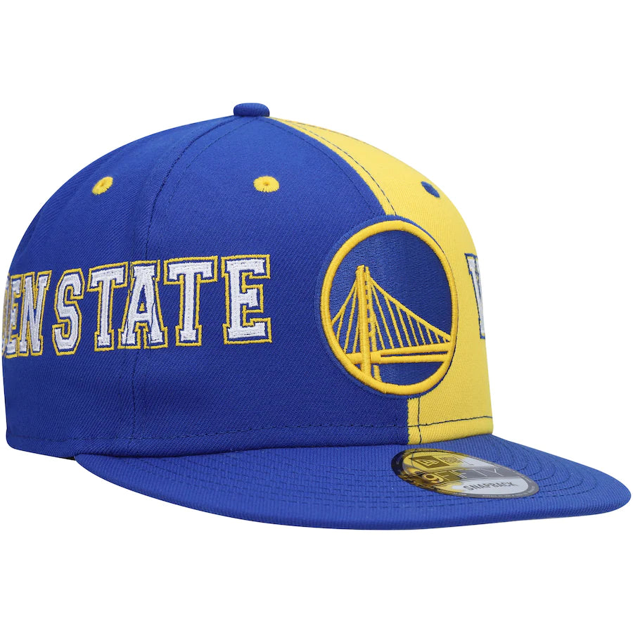 New Era Men's Golden State Warriors Royal/Gold Team Split 9Fifty Snapback Hat