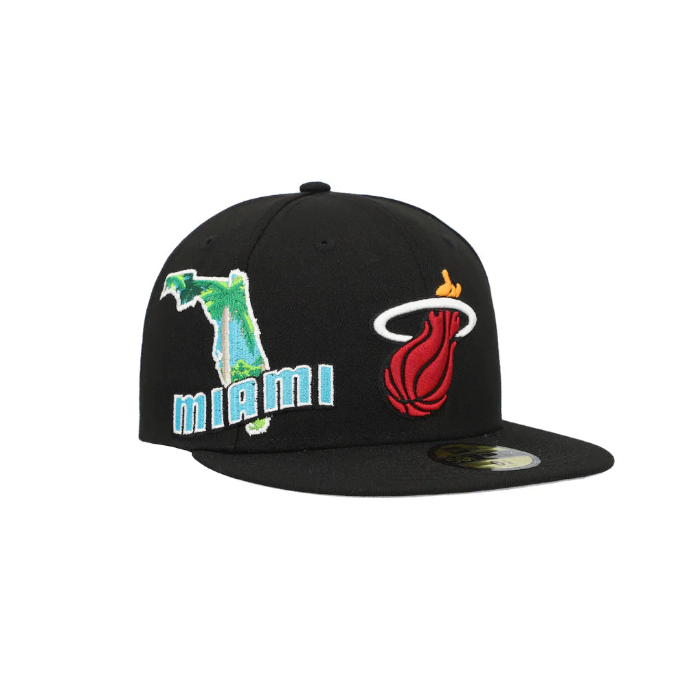 Men's Miami Heat New Era Navy Stateview 59Fifty Fitted Hat